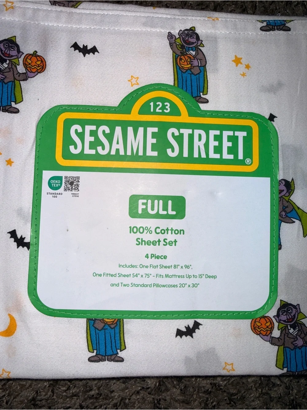 Sesame Street White Halloween Vampire Print Kids Sheet Set